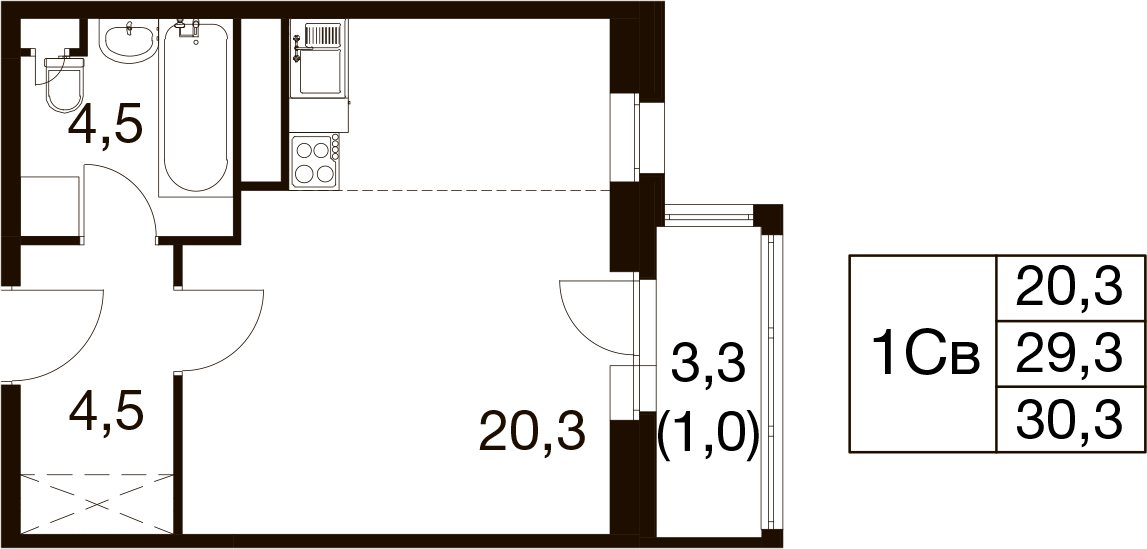 Студия 28 м2 в ЖК Идеал корпус null этаж 11