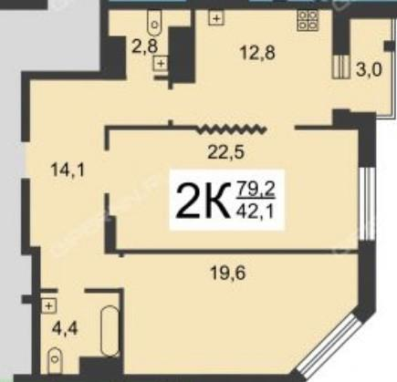 2-комнатная 79.2 м2 в ЖК undefined корпус null этаж 4