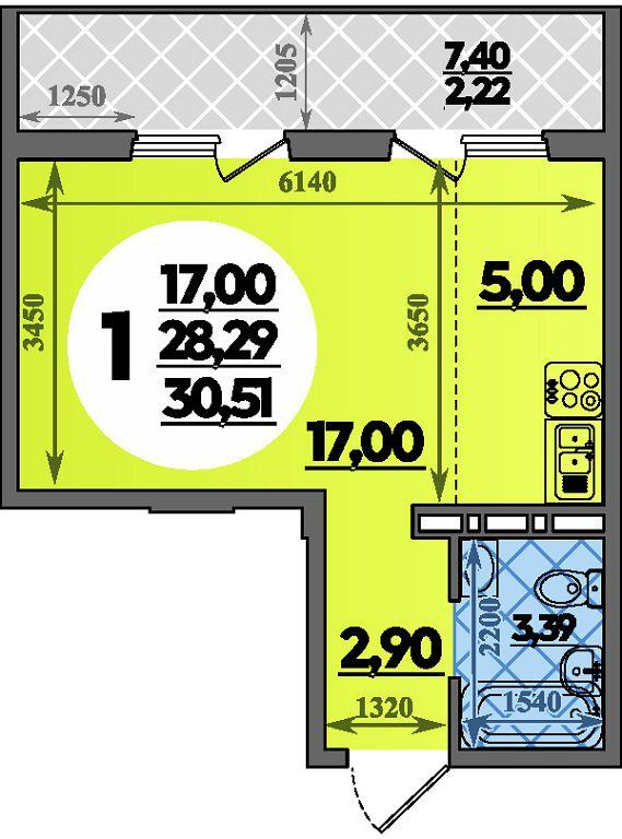 Студия 30 м2 в ЖК Молодежный 2 корпус null этаж 3