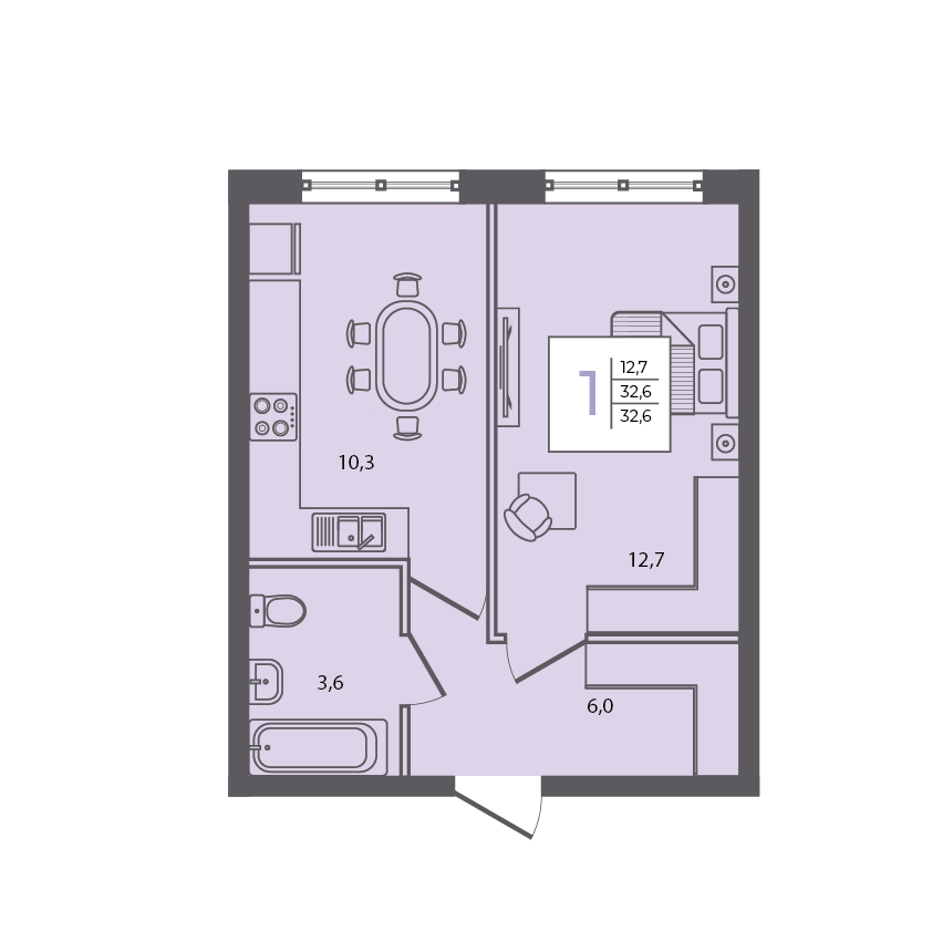 1-комнатная 32 м2 в ЖК Сиреневый бульвар корпус null этаж 1