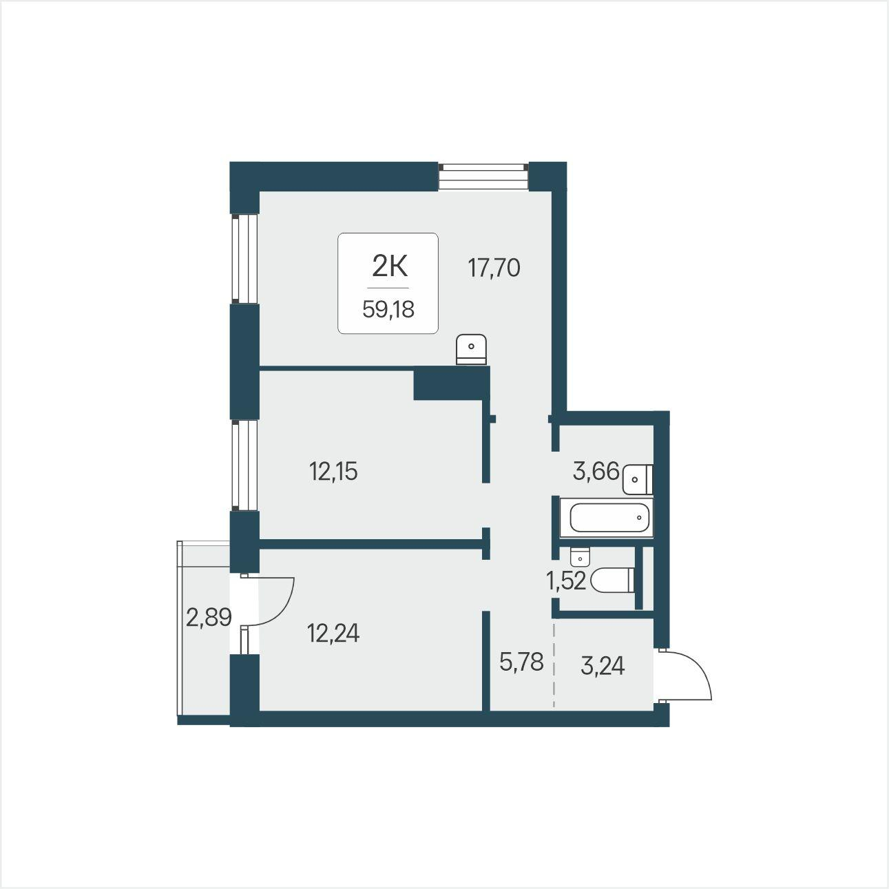 2-комнатная 59 м2 в ЖК Расцветай в Солнечном корпус null этаж 8