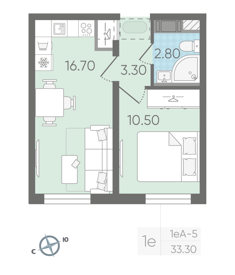 1-комнатная 33 м2 в ЖК Октябрьская набережная корпус null этаж 24