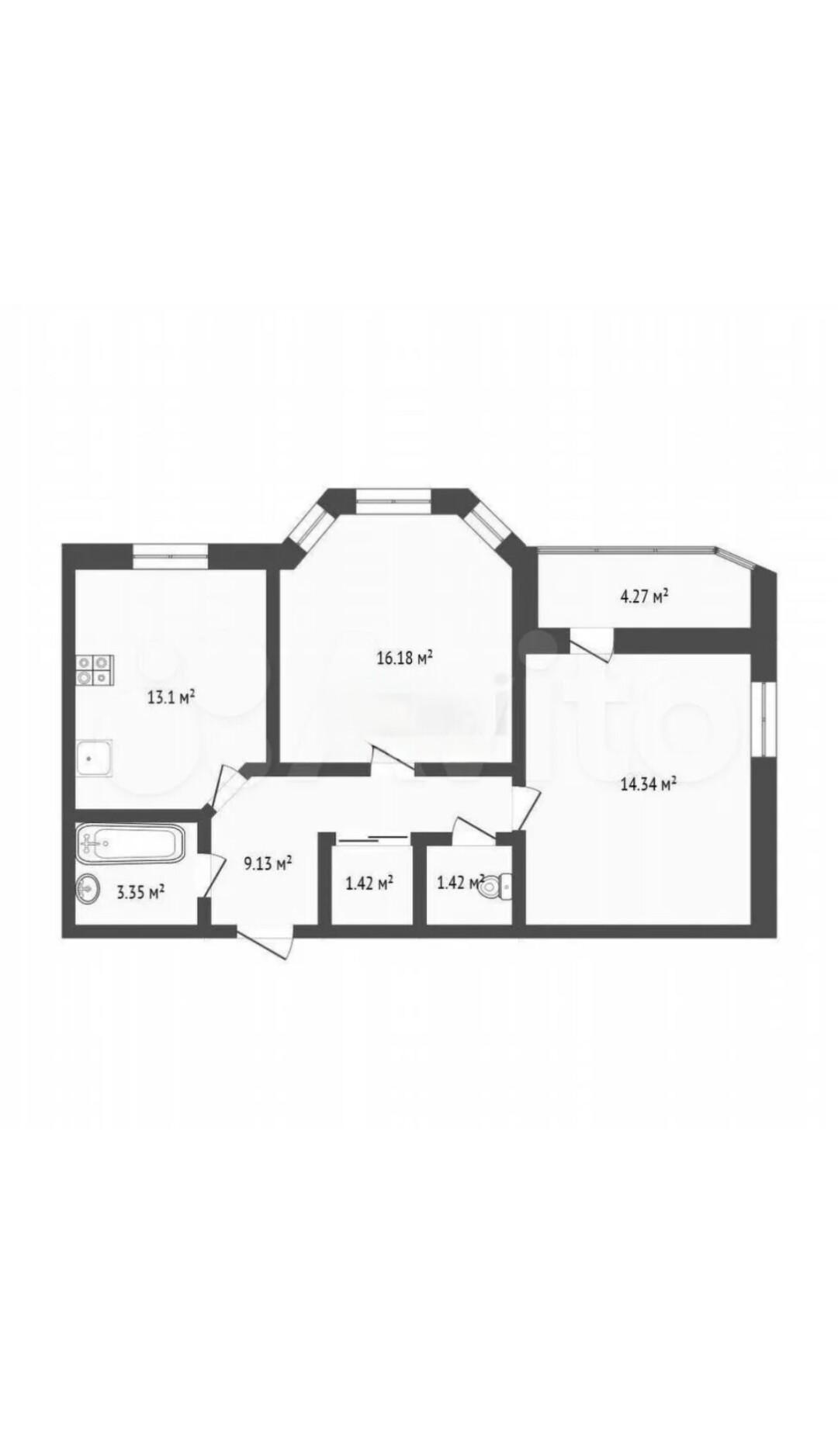 2-комнатная 60 м2 в ЖК undefined корпус null этаж 14