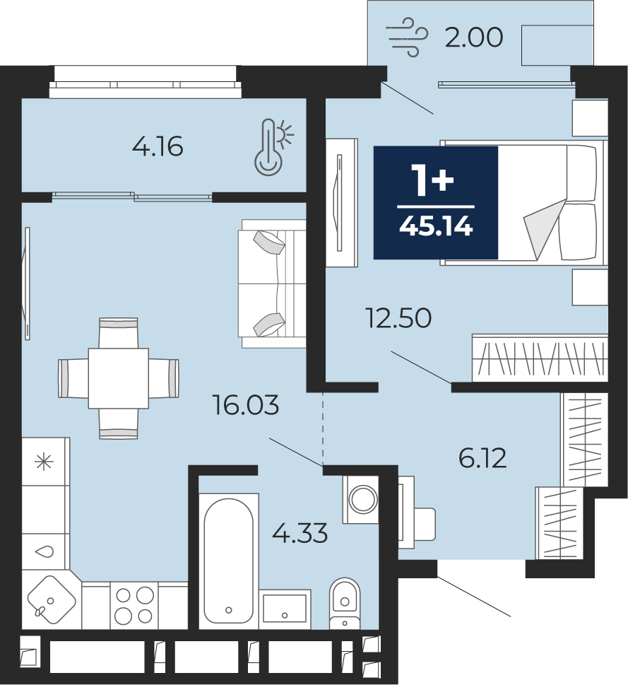 1-комнатная 43 м2 в ЖК Беринг корпус null этаж 13