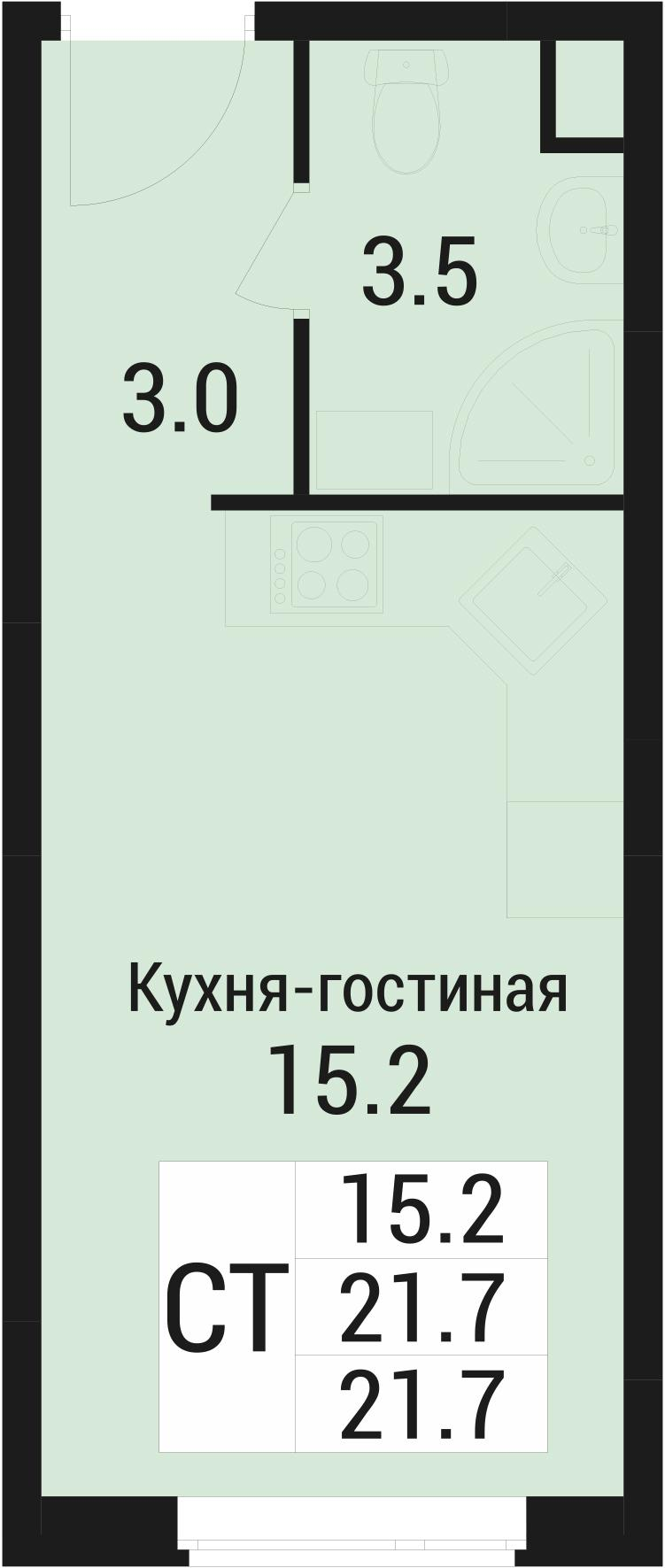 Студия 21 м2 в ЖК Дом в Малаховке корпус null этаж 1