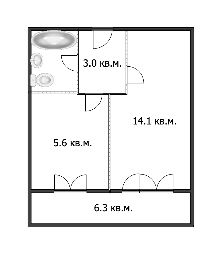 1-комнатная 25.9 м2 в ЖК undefined корпус null этаж 9