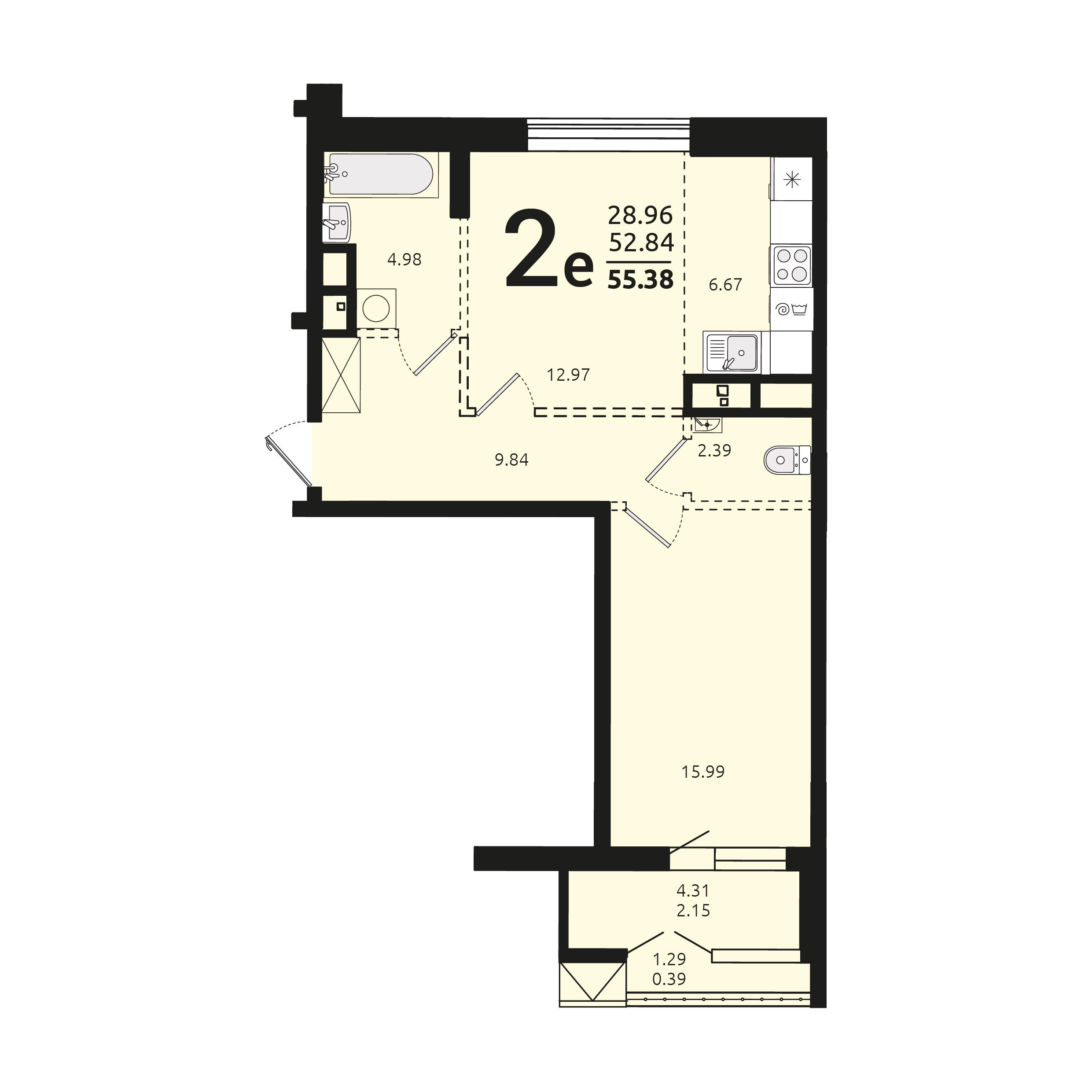 2-комнатная 55 м2 в ЖК Прометей корпус null этаж 2