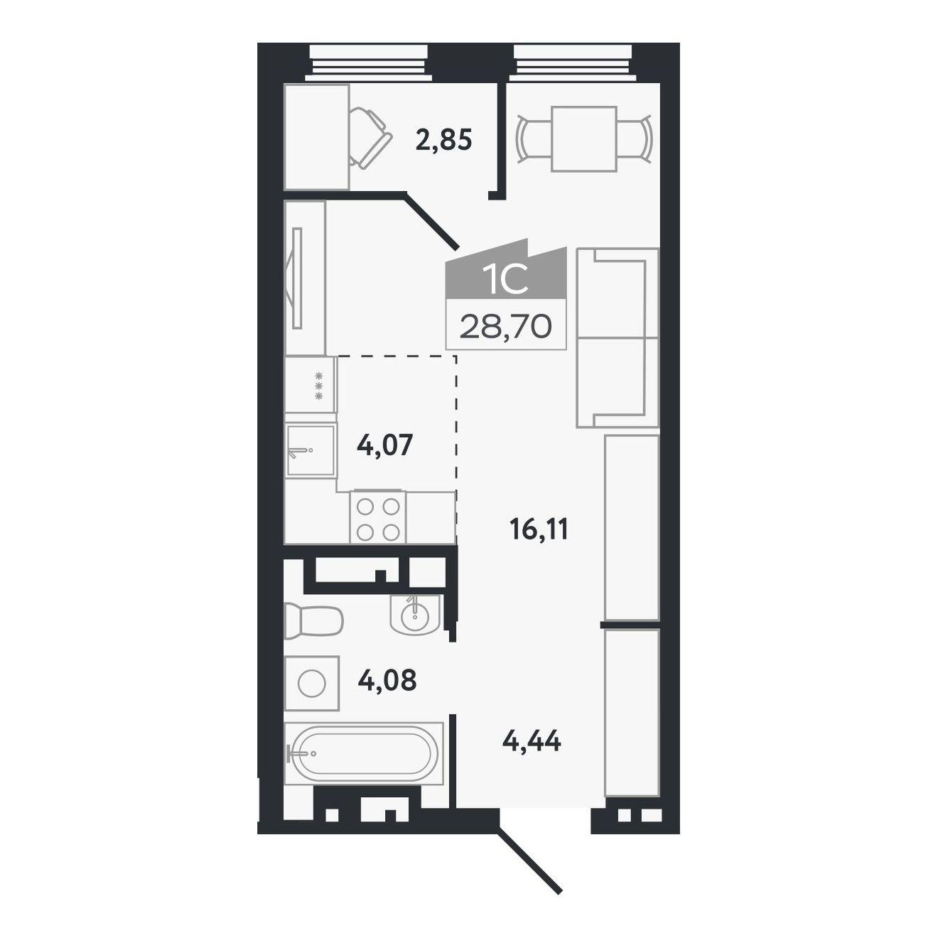 Студия 28 м2 в ЖК Квартал 1604 корпус null этаж 12