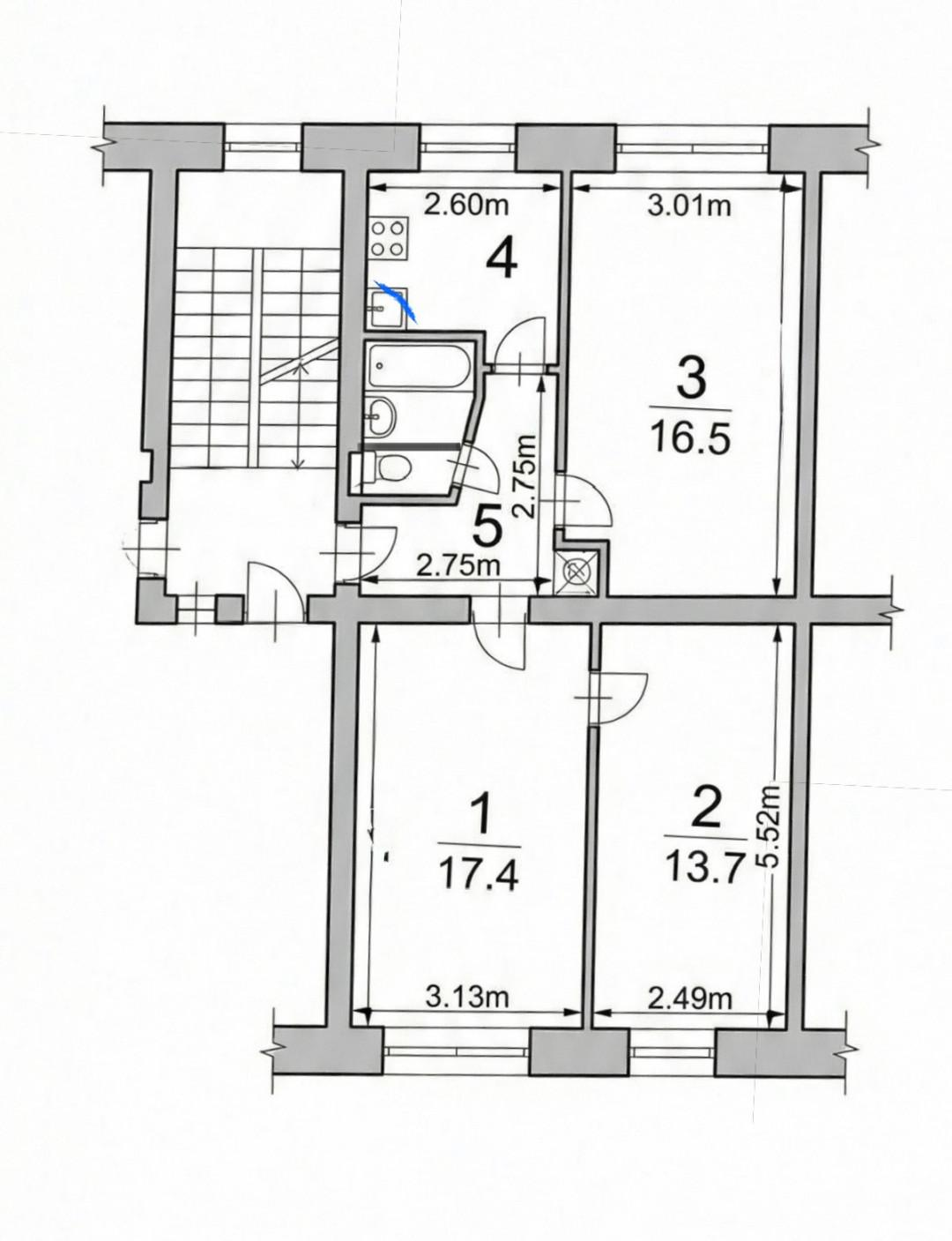 3-комнатная 61.8 м2 в ЖК undefined корпус null этаж 1