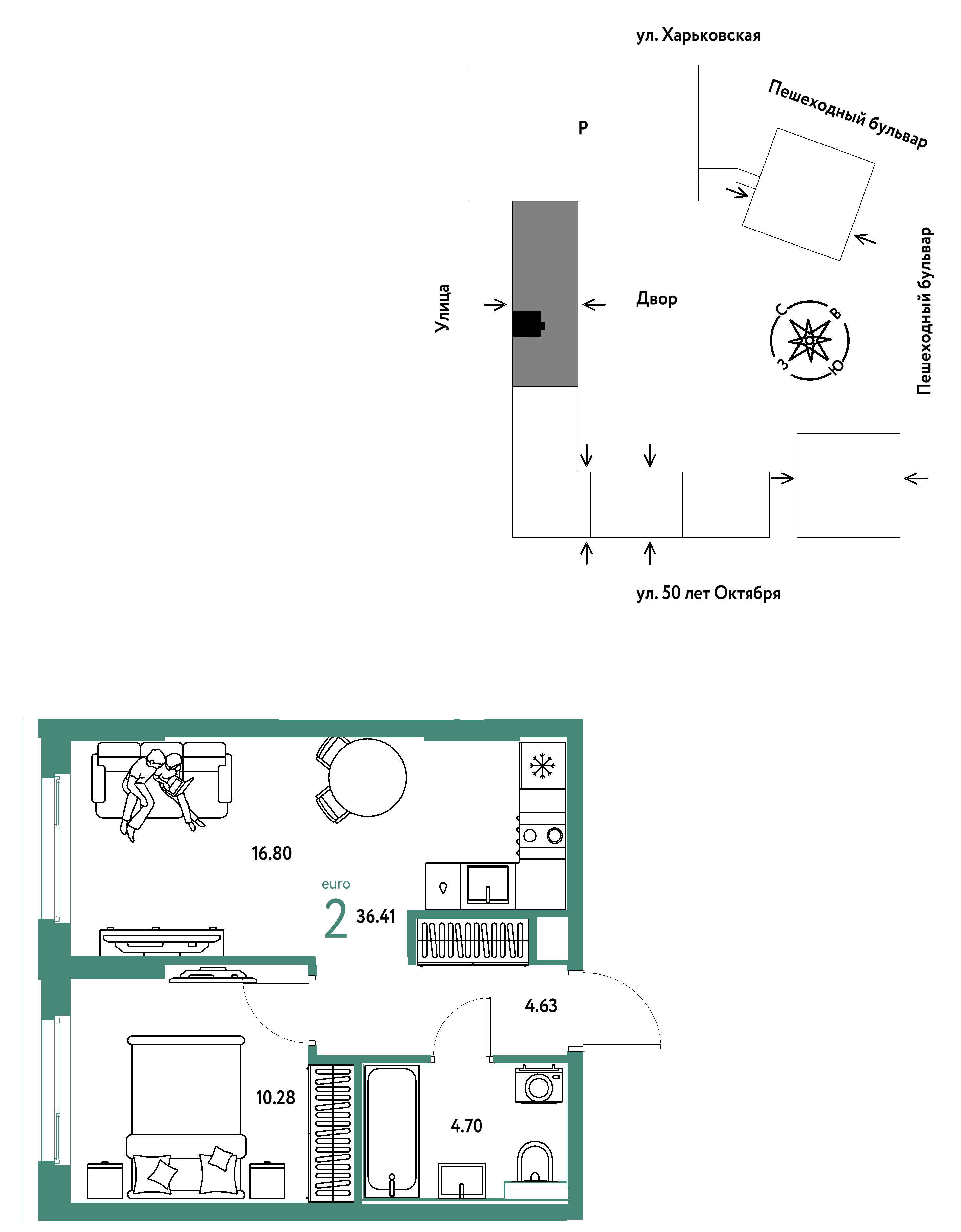 2-комнатная 36 м2 в ЖК Сердце Сибири корпус null этаж 7