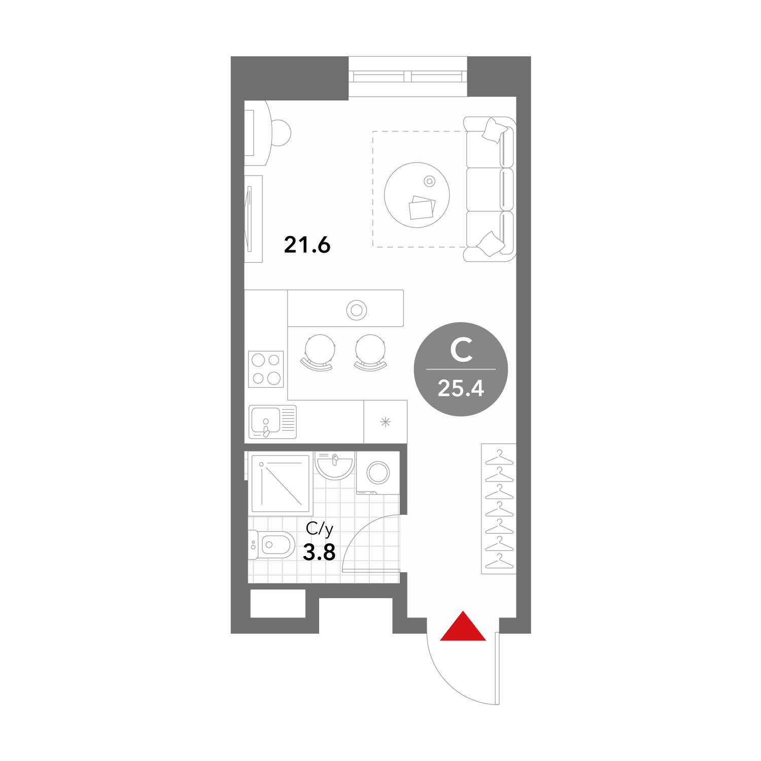 Студия 25 м2 в ЖК Voxhall корпус null этаж 4