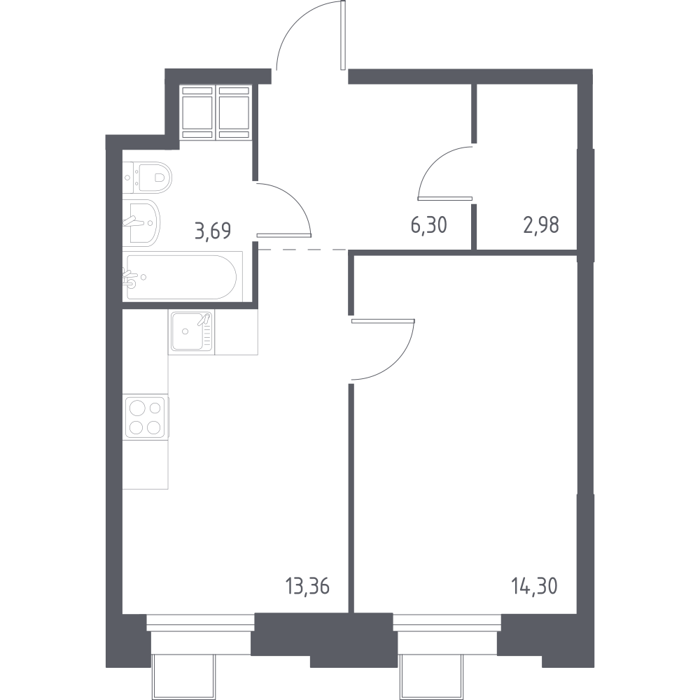 1-комнатная 40 м2 в ЖК Тропарево Парк корпус null этаж 4