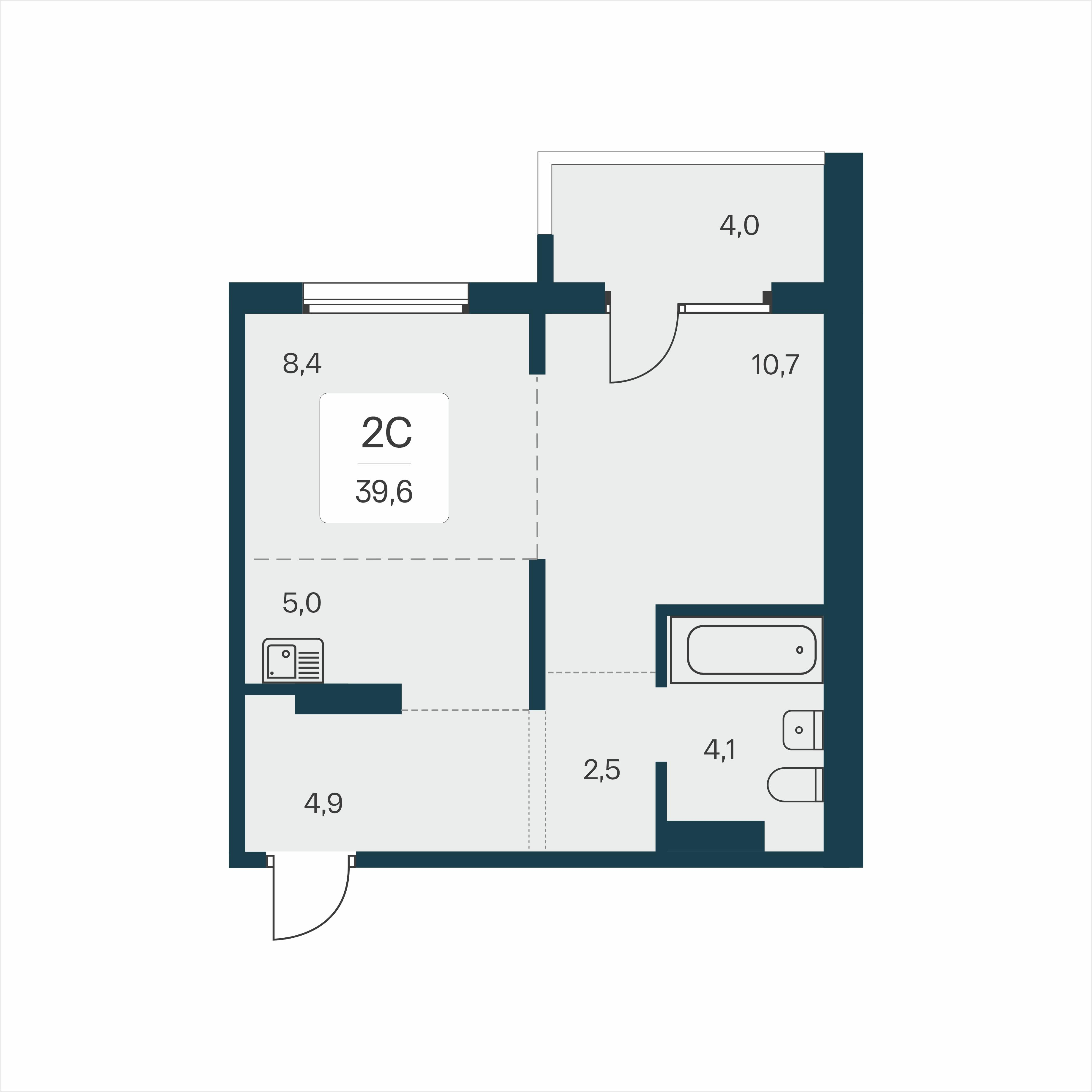 2-комнатная 39 м2 в ЖК Квартал на Игарской корпус null этаж 11