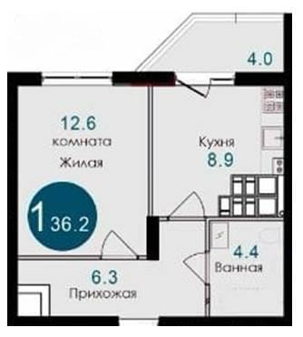1-комнатная 36.2 м2 в ЖК undefined корпус null этаж 3