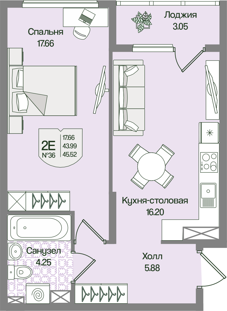 1-комнатная 45 м2 в ЖК Охтинские высоты корпус null этаж 3