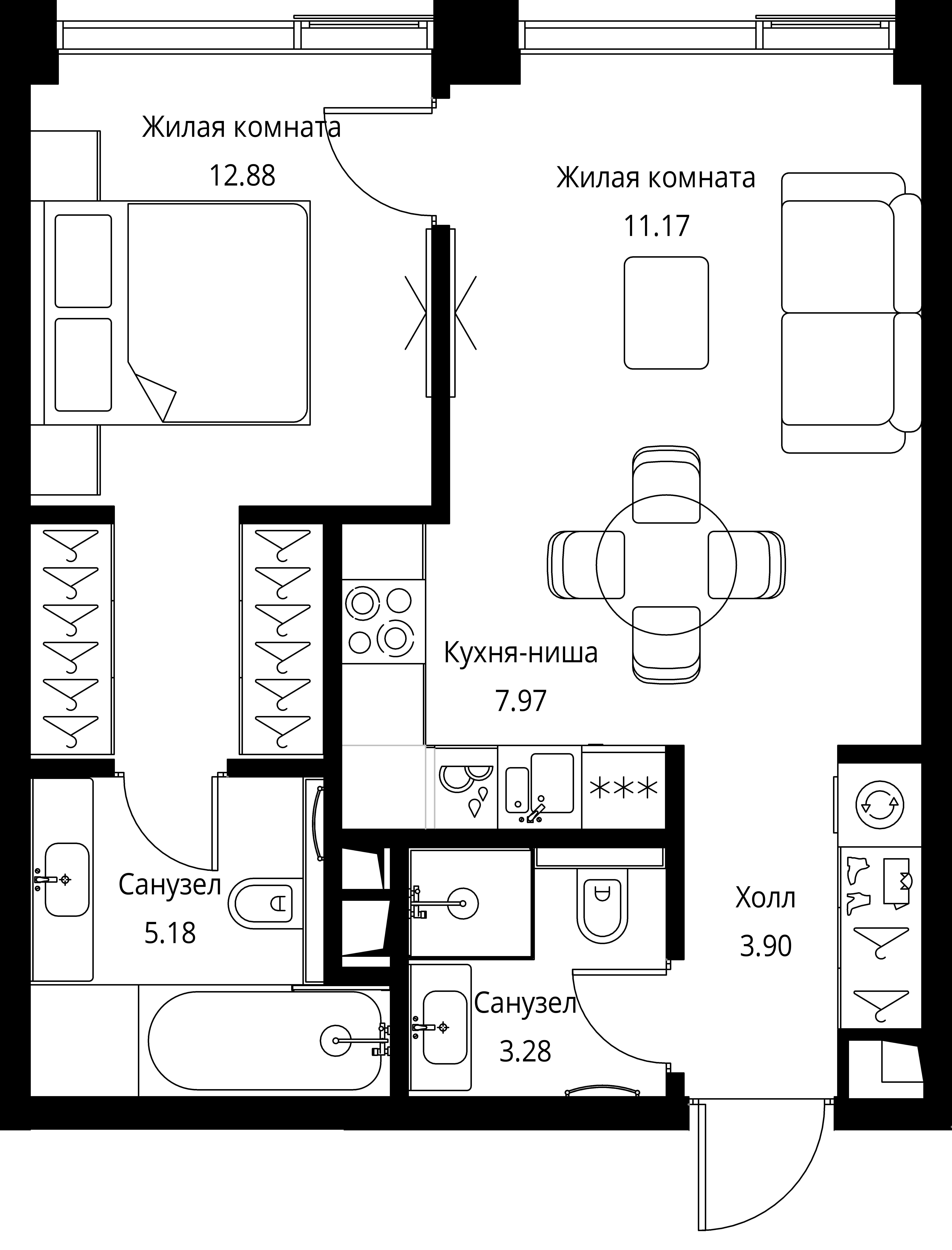 1-комнатная 44 м2 в ЖК CITY BAY корпус null этаж 9