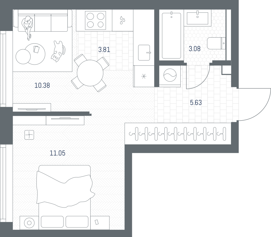1-комнатная 33 м2 в ЖК TATE корпус null этаж 24