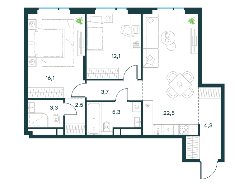 2-комнатная 71 м2 в ЖК Level Войковская корпус null этаж 13