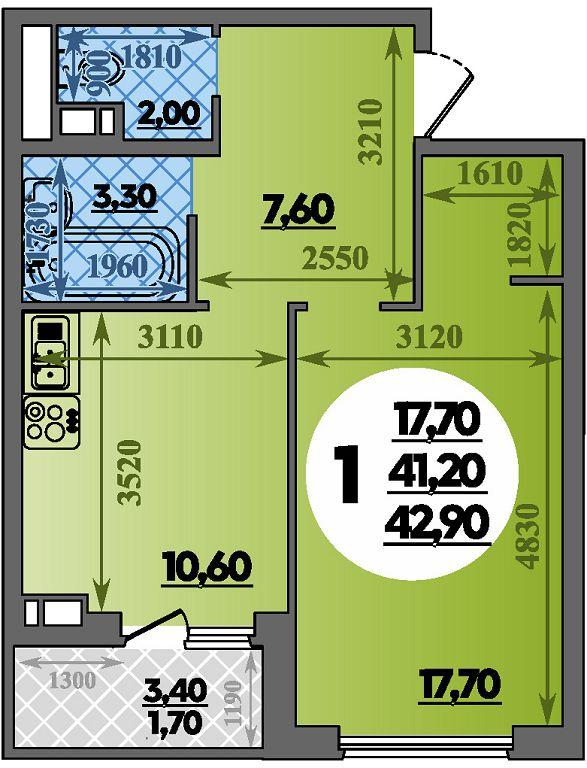 1-комнатная 42 м2 в ЖК Парк у дома корпус null этаж 15