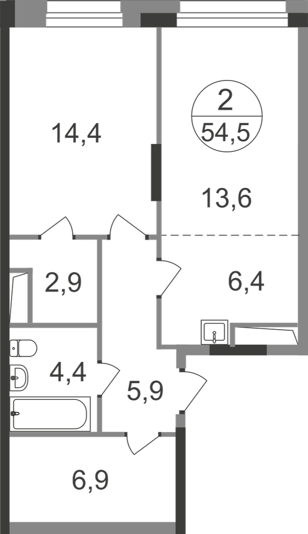 2-комнатная 54 м2 в ЖК Первый Московский корпус null этаж 20
