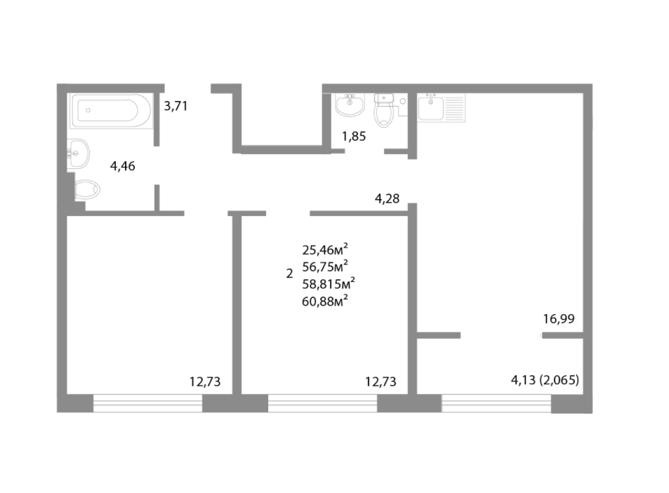 2-комнатная 58.8 м2 в ЖК undefined корпус null этаж 10