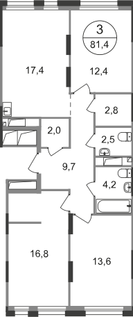 3-комнатная 81 м2 в ЖК Первый Московский корпус null этаж 9