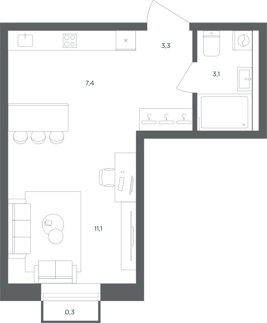 1-комнатная 25 м2 в ЖК Равновесие корпус null этаж 5