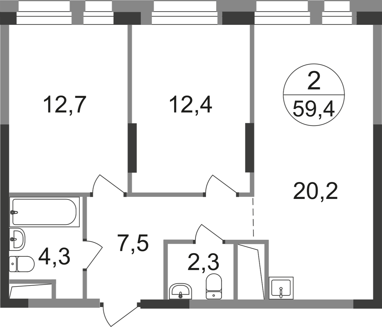 2-комнатная 59 м2 в ЖК Первый Московский корпус null этаж 13