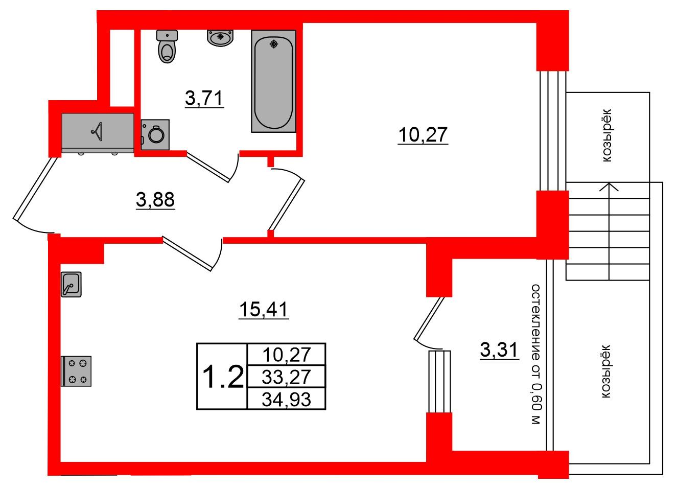 1-комнатная 33 м2 в ЖК Univer City корпус null этаж 1