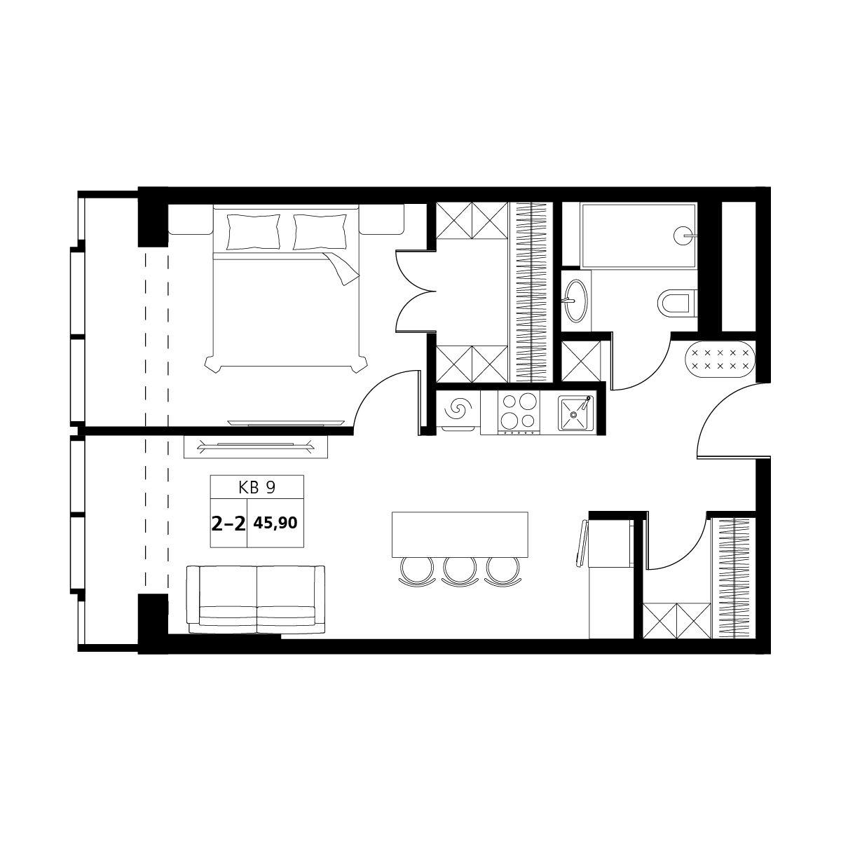 2-комнатная 45 м2 в ЖК Аксис Центр корпус null этаж 11