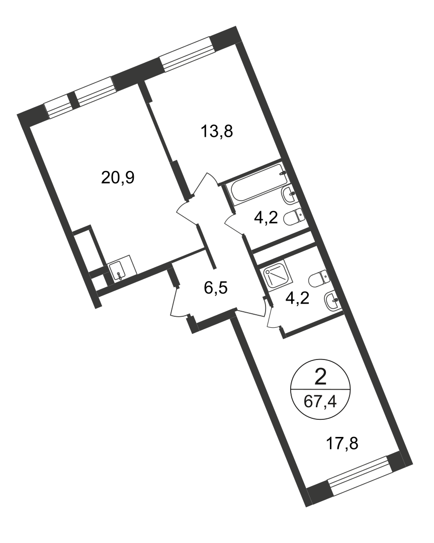 2-комнатная 67 м2 в ЖК Переделкино Ближнее корпус null этаж 10