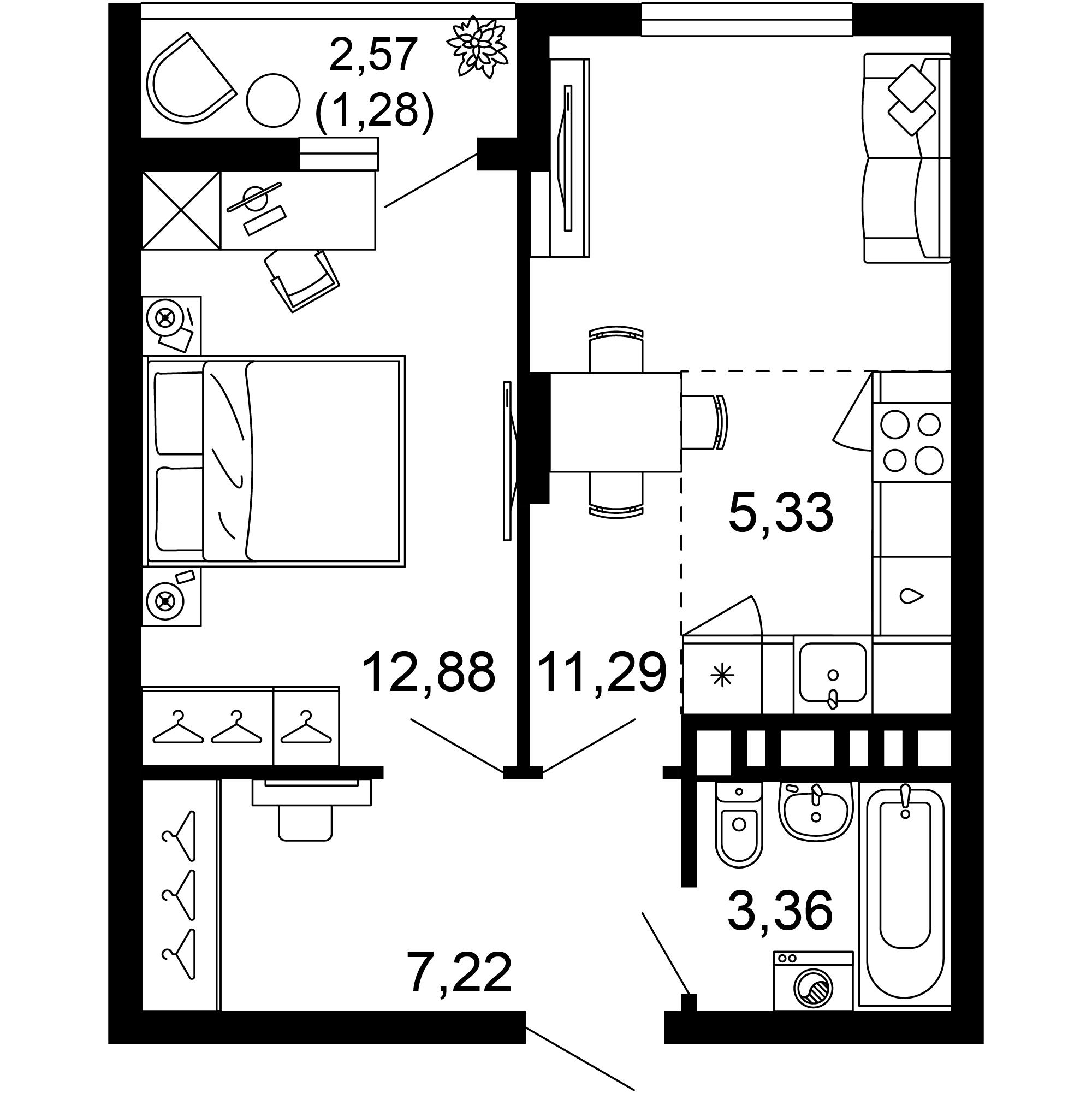 2-комнатная 41 м2 в ЖК 1799 корпус null этаж 6