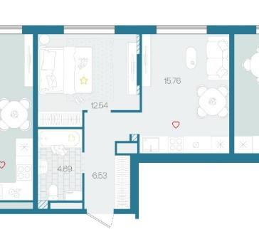 1-комнатная 39.5 м2 в ЖК undefined корпус null этаж 7
