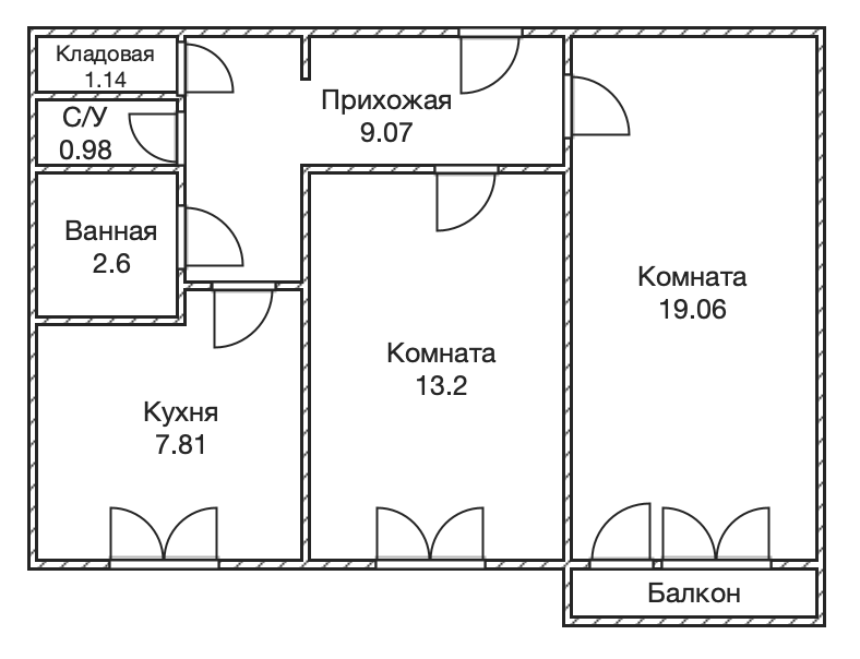 2-комнатная 53.9 м2 в ЖК undefined корпус null этаж 5