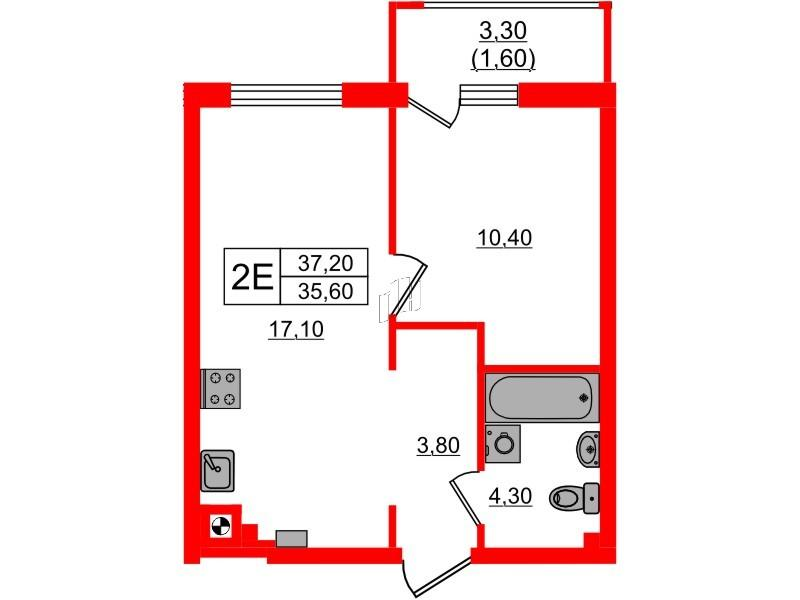 1-комнатная 37 м2 в ЖК River Park-2 корпус null этаж 1