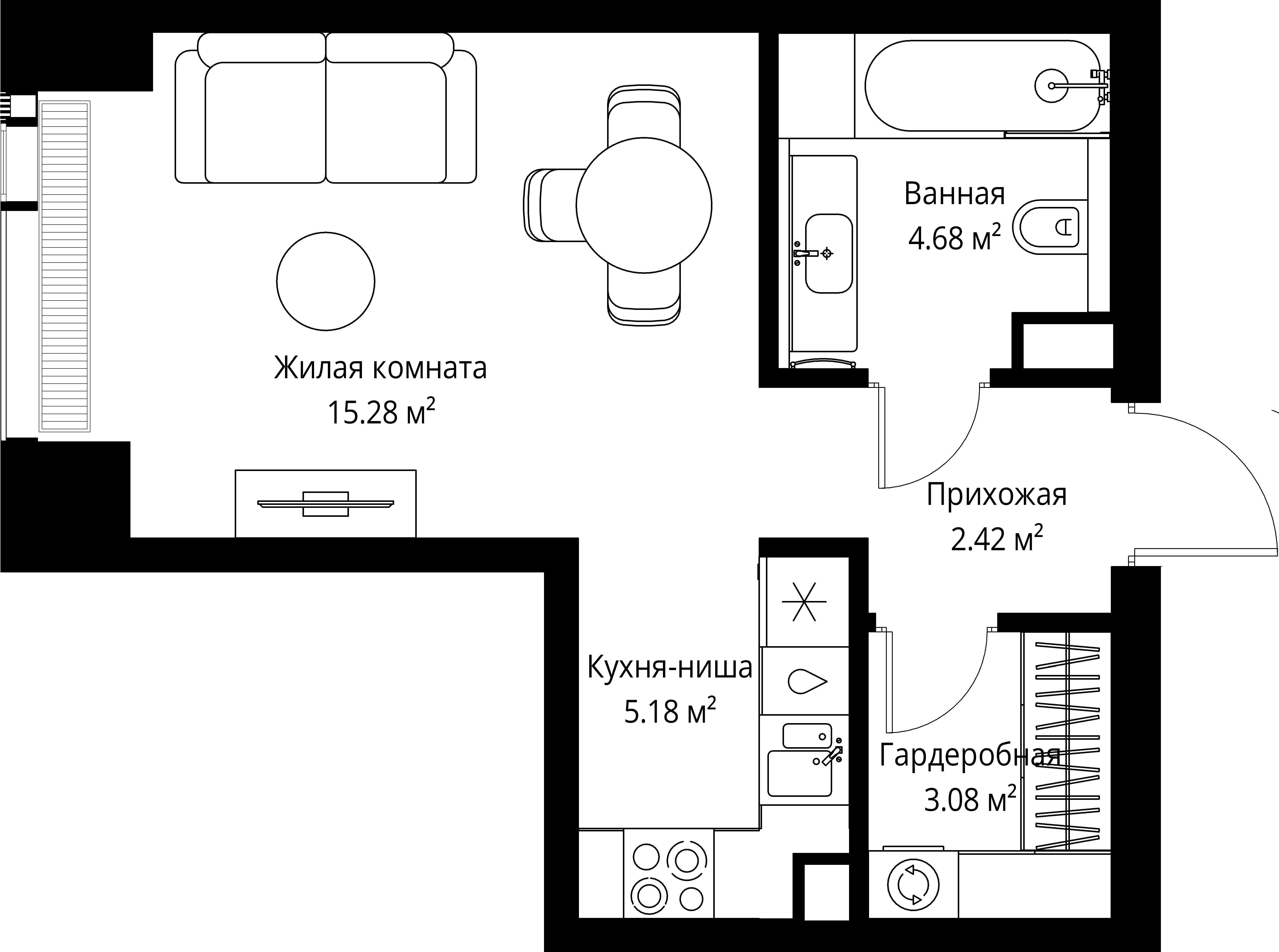 Студия 30 м2 в ЖК ВЕЕР корпус null этаж 14