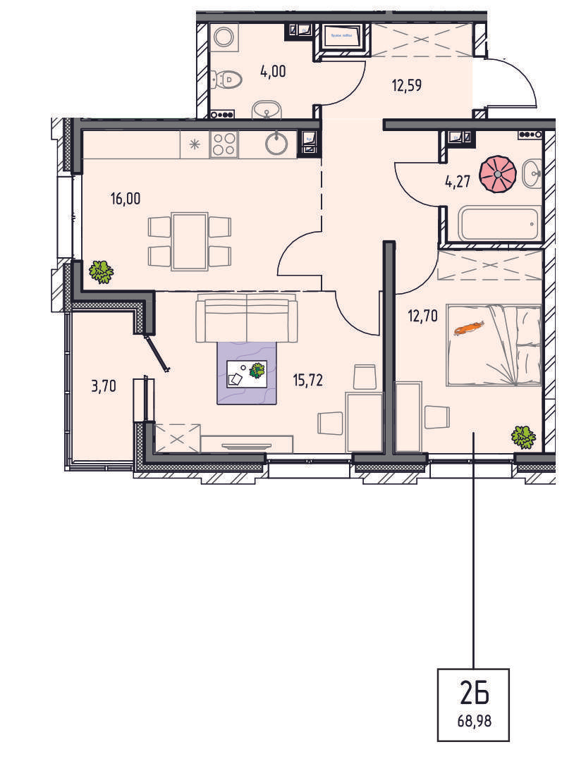 2-комнатная 68 м2 в ЖК Лотос корпус null этаж 8
