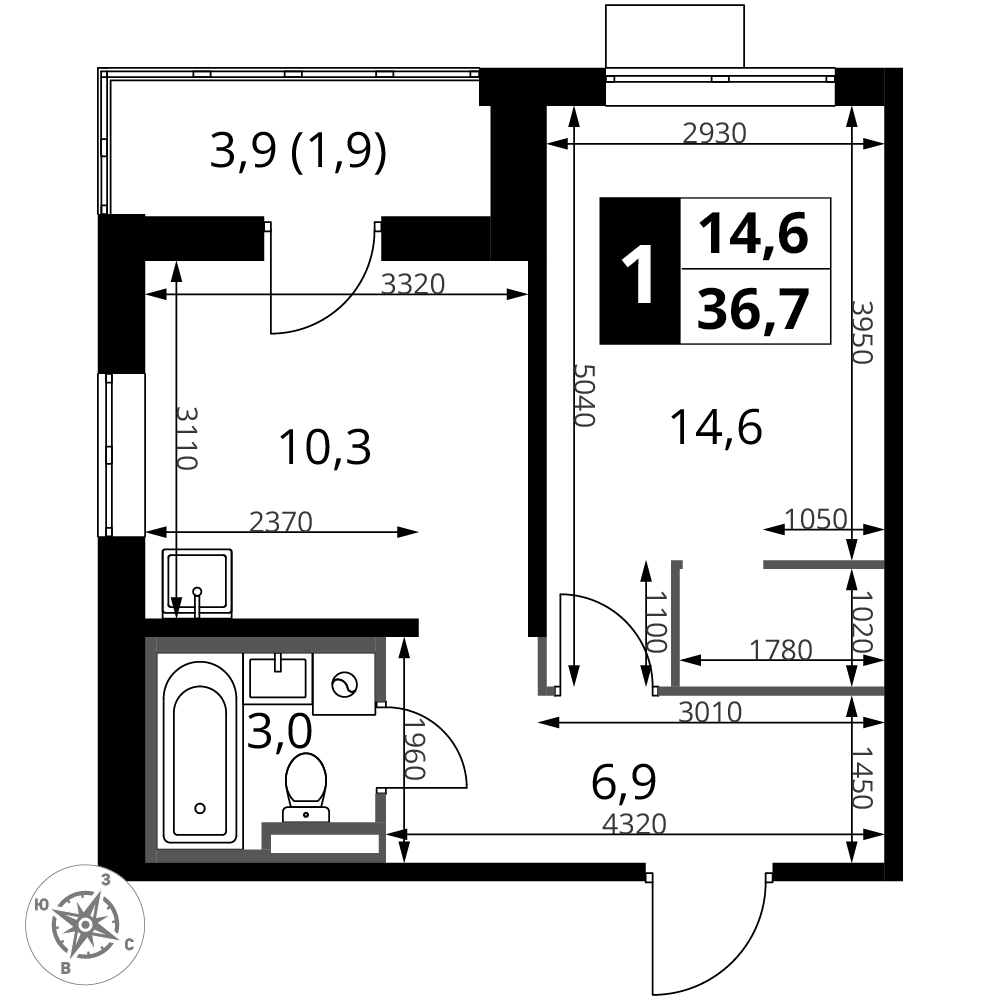 1-комнатная 36 м2 в ЖК 1-й Донской корпус null этаж 23
