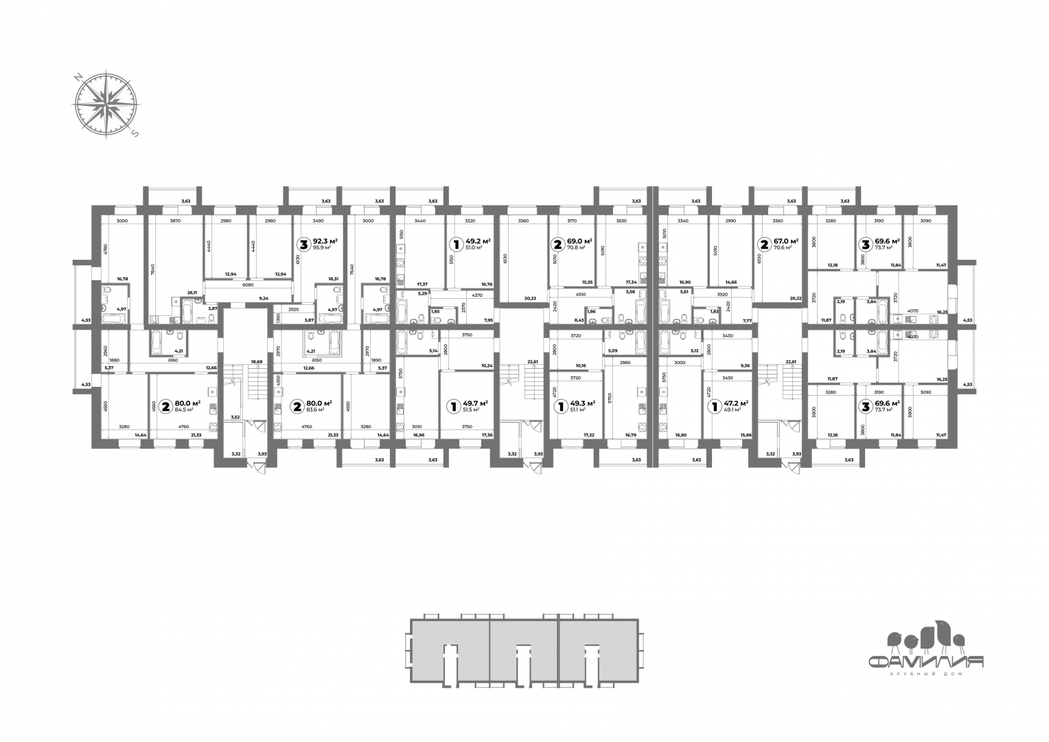3-комнатная 73.7 м2 в ЖК undefined корпус null этаж 4