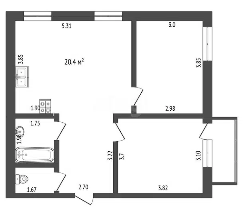 2-комнатная 57 м2 в ЖК undefined корпус null этаж 10