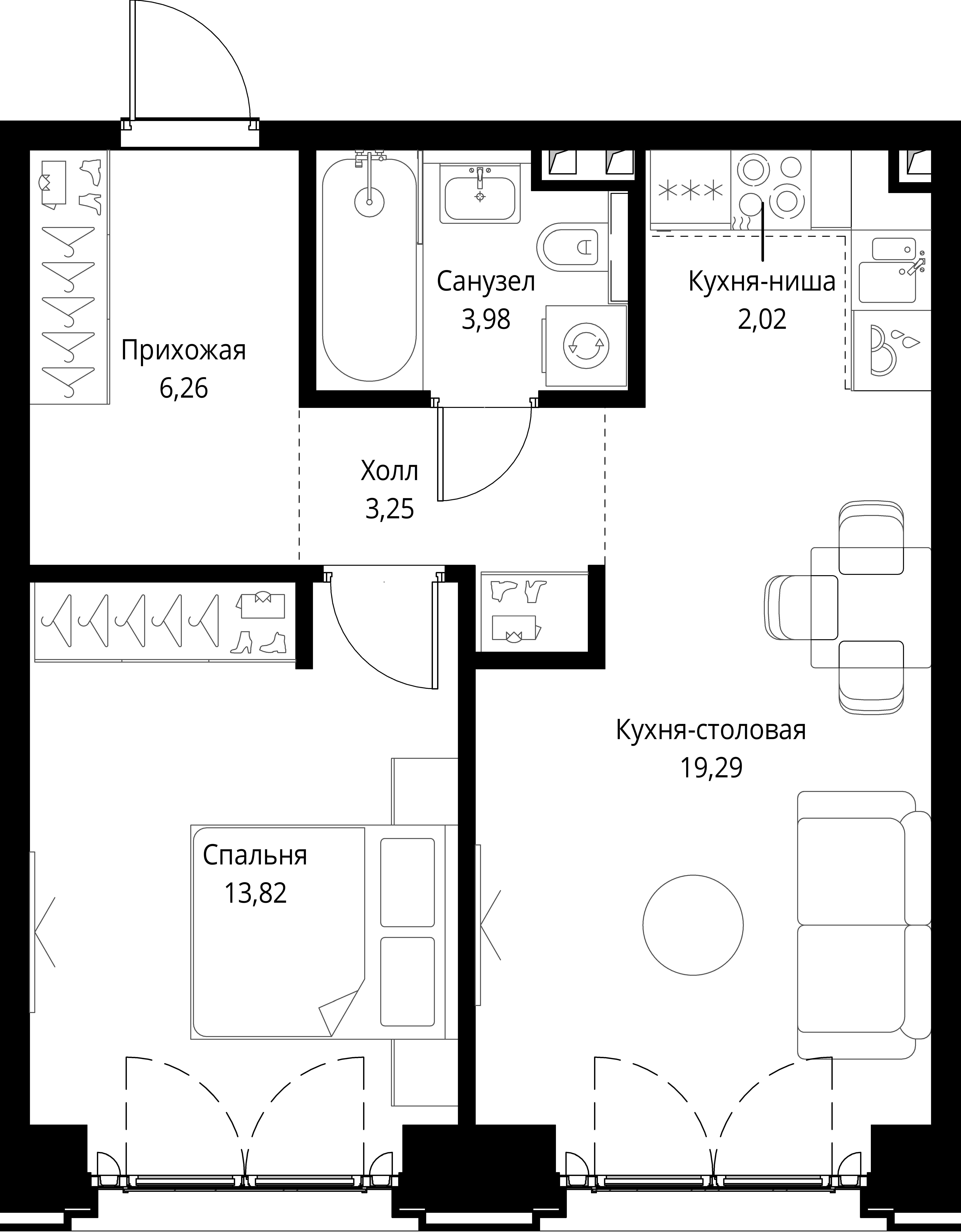 1-комнатная 48 м2 в ЖК Сити Бэй корпус null этаж 2