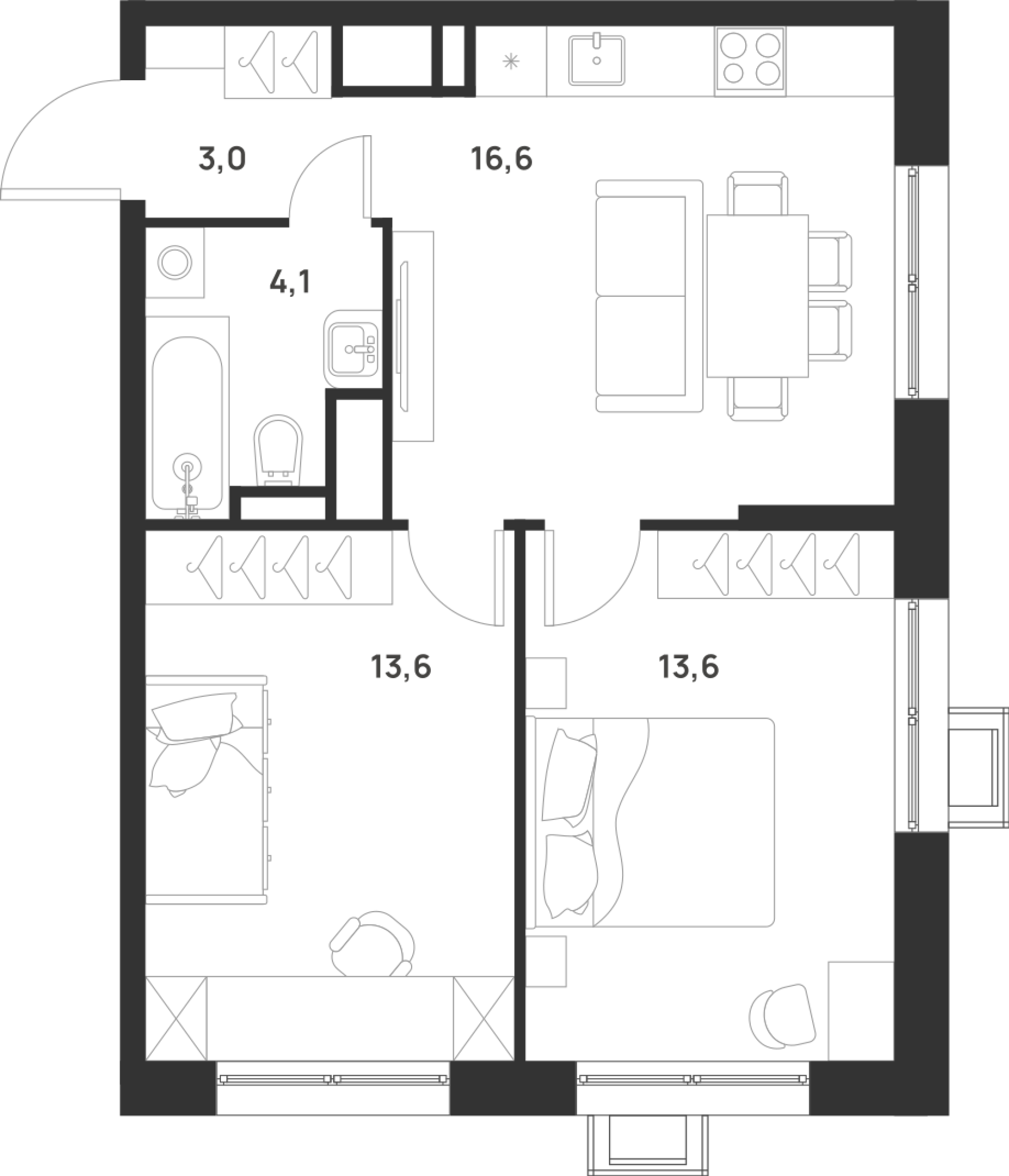 2-комнатная 50 м2 в ЖК Foreville корпус null этаж 4
