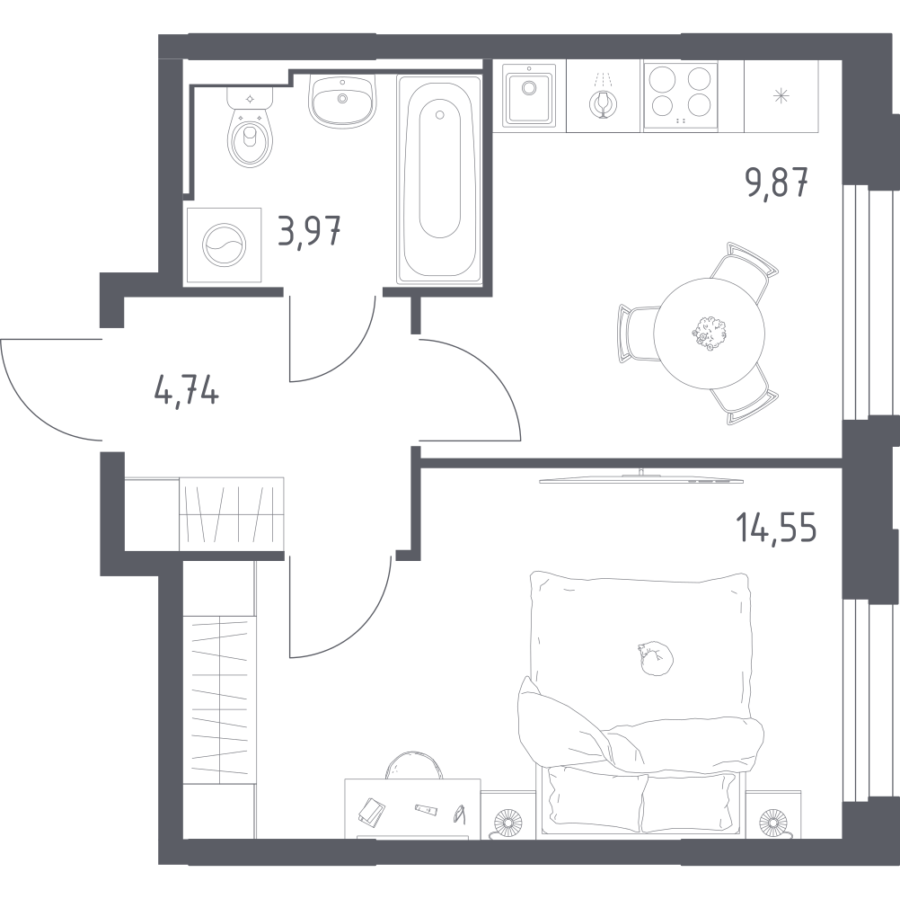 1-комнатная 33 м2 в ЖК Рябиновая Роща корпус null этаж 2