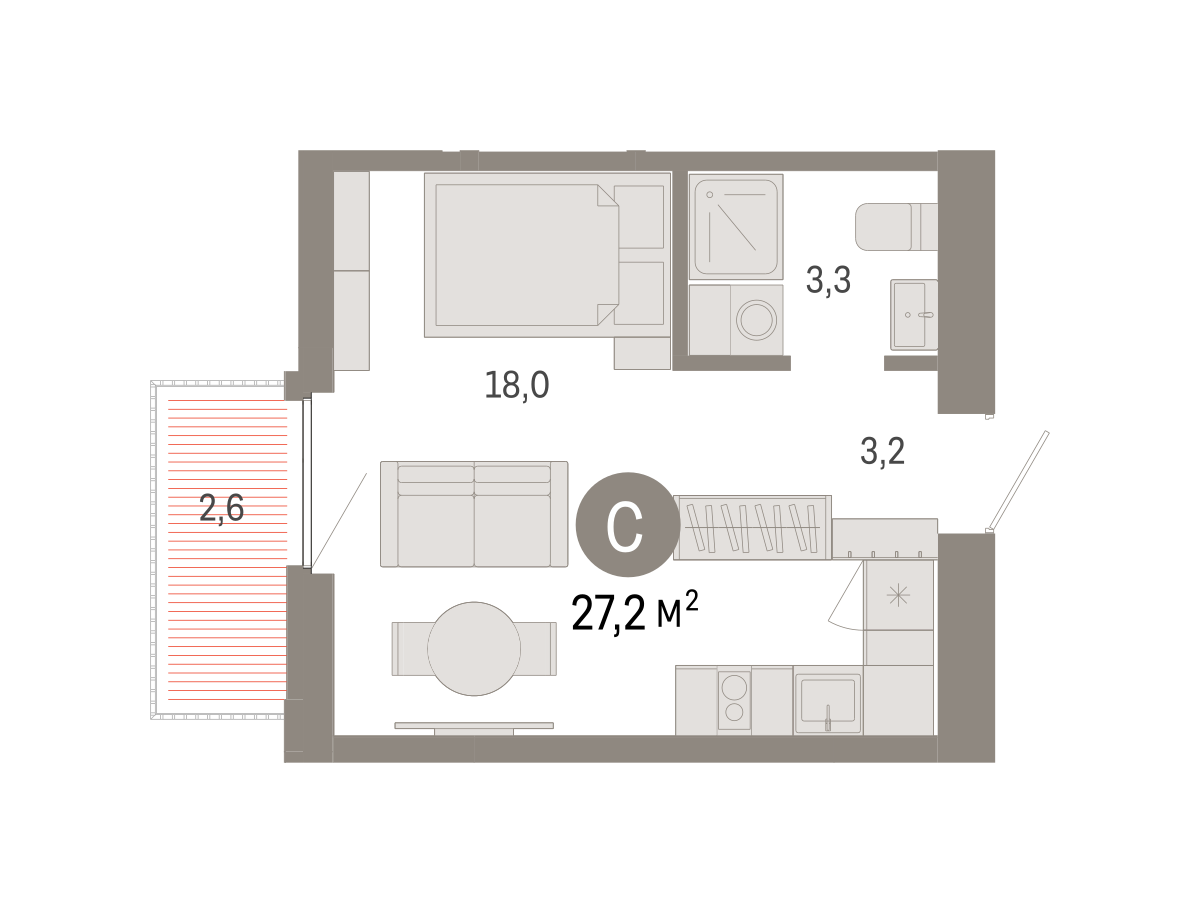 Студия 27 м2 в ЖК Зарека корпус null этаж 9