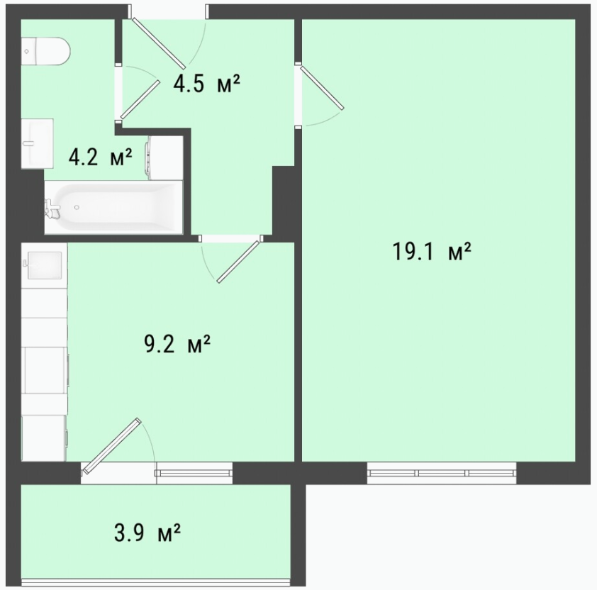 1-комнатная 37 м2 в ЖК undefined корпус null этаж 6