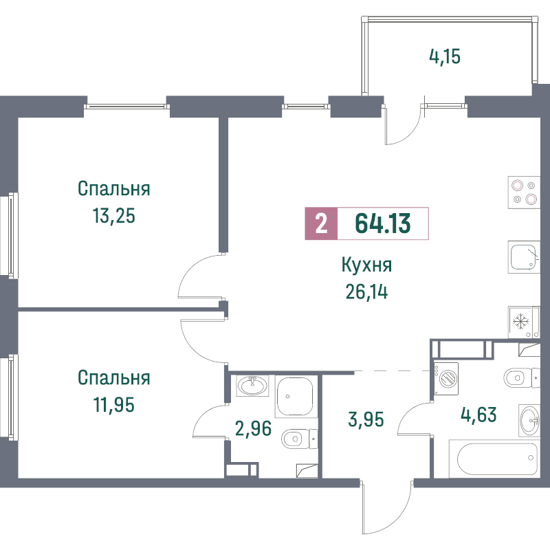 Студия 64 м2 в ЖК Фотограф корпус null этаж 4