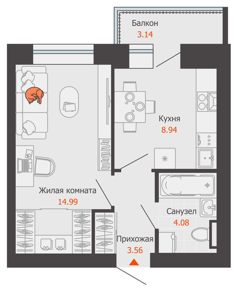 1-комнатная 33 м2 в ЖК Камаполис корпус null этаж 6
