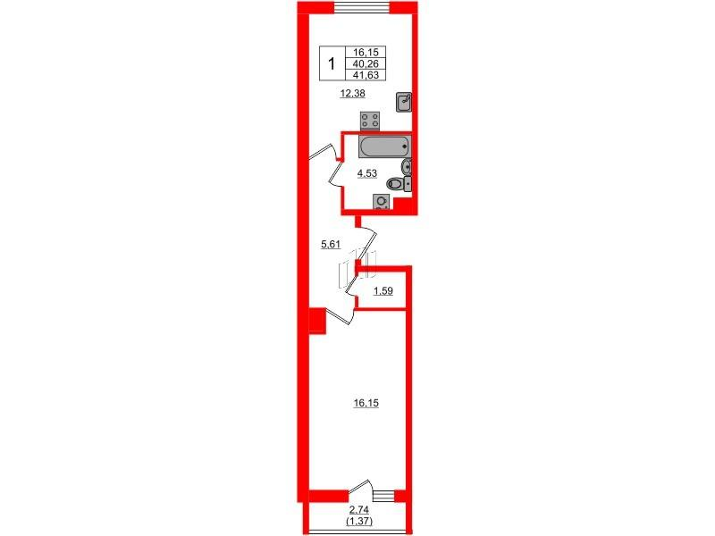 1-комнатная 41 м2 в ЖК Кинопарк корпус null этаж 3