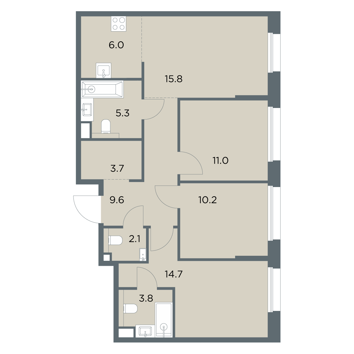 4-комнатная 82 м2 в ЖК Станиславский корпус null этаж 2