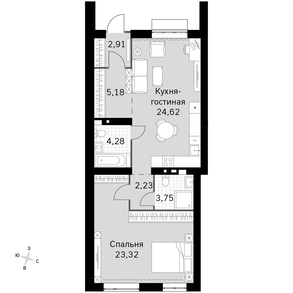 3-комнатная 65 м2 в ЖК Жаворонки Клаб корпус null этаж 1